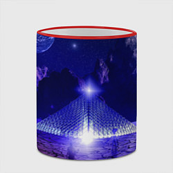 Кружка 3D Синяя магическая пирамида, горы и космос, цвет: 3D-красный кант — фото 2