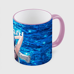Кружка 3D Е Лань на фоне воды, цвет: 3D-розовый кант