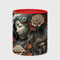 Кружка 3D Японская девушка Irezumi, цвет: 3D-белый + красный — фото 2