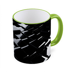 Кружка 3D Карбоновые грани черные, цвет: 3D-светло-зеленый кант