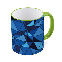 Кружка 3D Синие треугольники, абстракт, цвет: 3D-светло-зеленый кант
