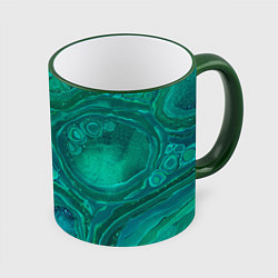 Кружка 3D Абстракция, сине-зеленая текстура малахита, цвет: 3D-зеленый кант