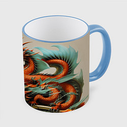 Кружка 3D Japan dragon - irezumi, цвет: 3D-небесно-голубой кант
