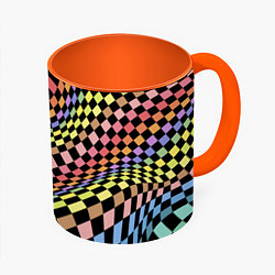 Кружка 3D Colorful avant-garde chess pattern - fashion, цвет: 3D-белый + оранжевый