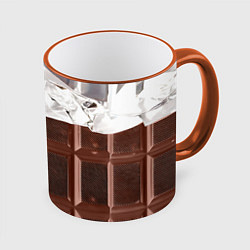 Кружка 3D Темная плитка шоколада в обертке, цвет: 3D-оранжевый кант