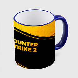 Кружка 3D Counter Strike 2 - gold gradient: надпись и символ, цвет: 3D-синий кант