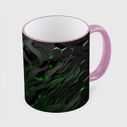 Кружка 3D Объемные черные и зеленые линии, цвет: 3D-розовый кант