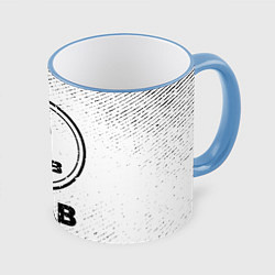 Кружка 3D Saab с потертостями на светлом фоне, цвет: 3D-небесно-голубой кант