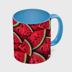 Кружка 3D Сочная текстура из долек арбуза, цвет: 3D-белый + небесно-голубой