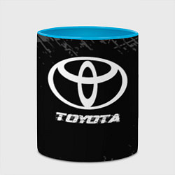Кружка 3D Toyota speed на темном фоне со следами шин, цвет: 3D-белый + небесно-голубой — фото 2