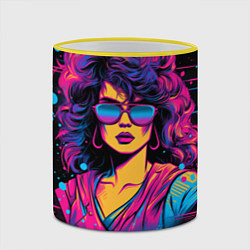 Кружка 3D Lady - retrowave style, цвет: 3D-желтый кант — фото 2
