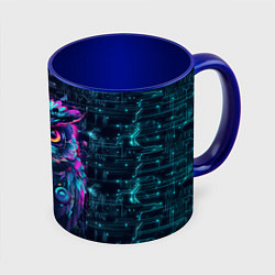 Кружка 3D Сова в стиле киберпанк, цвет: 3D-белый + синий