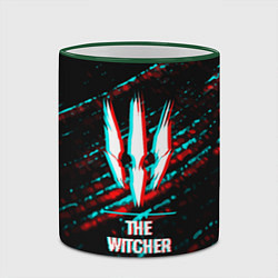 Кружка 3D The Witcher в стиле glitch и баги графики на темно, цвет: 3D-зеленый кант — фото 2