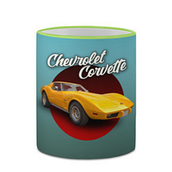 Кружка 3D Американский спорткар Chevrolet Corvette Stingray, цвет: 3D-светло-зеленый кант — фото 2