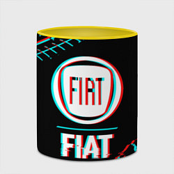 Кружка 3D Значок Fiat в стиле glitch на темном фоне, цвет: 3D-белый + желтый — фото 2