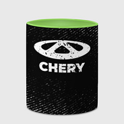 Кружка 3D Chery с потертостями на темном фоне, цвет: 3D-белый + светло-зеленый — фото 2