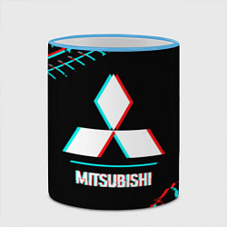 Кружка 3D Значок Mitsubishi в стиле glitch на темном фоне, цвет: 3D-небесно-голубой кант — фото 2