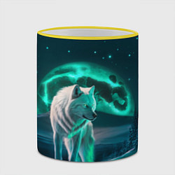 Кружка 3D Белый волк в зимнем лесу, цвет: 3D-желтый кант — фото 2