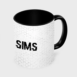 Кружка 3D The Sims glitch на светлом фоне: надпись и символ, цвет: 3D-белый + черный