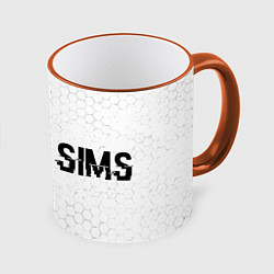 Кружка 3D The Sims glitch на светлом фоне: надпись и символ, цвет: 3D-оранжевый кант