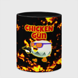 Кружка 3D Chicken Gun на фоне огня, цвет: 3D-белый + черный — фото 2