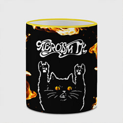 Кружка 3D Aerosmith рок кот и огонь, цвет: 3D-желтый кант — фото 2