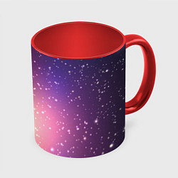 Кружка 3D Желто фиолетовое свечение и звезды, цвет: 3D-белый + красный