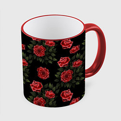 Кружка 3D Красные розы на черном - паттерн, цвет: 3D-красный кант