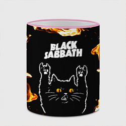 Кружка 3D Black Sabbath рок кот и огонь, цвет: 3D-розовый кант — фото 2