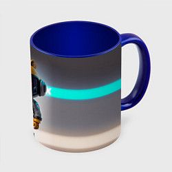 Кружка 3D Малютка-капибара - нейросеть - киберпанк, цвет: 3D-белый + синий