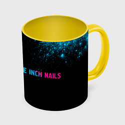 Кружка 3D Nine Inch Nails - neon gradient: надпись и символ, цвет: 3D-белый + желтый