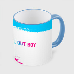 Кружка 3D Fall Out Boy neon gradient style: надпись и символ, цвет: 3D-небесно-голубой кант