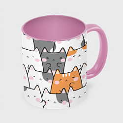 Кружка 3D Семья котиков, цвет: 3D-белый + розовый