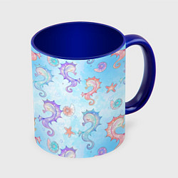 Кружка 3D Морские коньки - паттерн, цвет: 3D-белый + синий