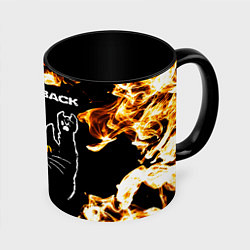 Кружка 3D Nickelback рок кот и огонь, цвет: 3D-белый + черный