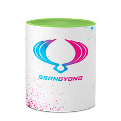 Кружка 3D SsangYong neon gradient style, цвет: 3D-белый + светло-зеленый — фото 2