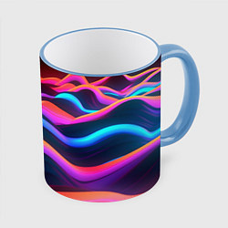Кружка 3D Неоновые фиолетовые волны, цвет: 3D-небесно-голубой кант