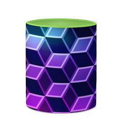 Кружка 3D Неоновые кубы иллюзия, цвет: 3D-белый + светло-зеленый — фото 2