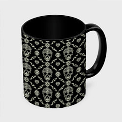 Кружка 3D Узор с черепами Pattern with skulls, цвет: 3D-белый + черный