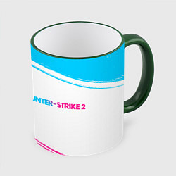 Кружка 3D Counter-Strike 2 neon gradient style: надпись и си, цвет: 3D-зеленый кант