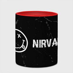 Кружка 3D Nirvana glitch на темном фоне: надпись и символ, цвет: 3D-белый + красный — фото 2