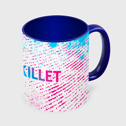 Кружка 3D Skillet neon gradient style: надпись и символ, цвет: 3D-белый + синий