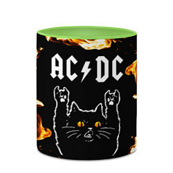 Кружка 3D AC DC рок кот и огонь, цвет: 3D-белый + светло-зеленый — фото 2