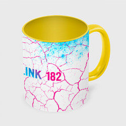 Кружка 3D Blink 182 neon gradient style: надпись и символ, цвет: 3D-белый + желтый