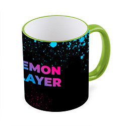 Кружка 3D Demon Slayer - neon gradient: надпись и символ, цвет: 3D-светло-зеленый кант