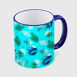 Кружка 3D Пальмы на голубом градиенте, цвет: 3D-синий кант