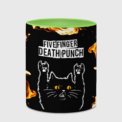 Кружка 3D Five Finger Death Punch рок кот и огонь, цвет: 3D-белый + светло-зеленый — фото 2