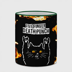 Кружка 3D Five Finger Death Punch рок кот и огонь, цвет: 3D-зеленый кант — фото 2