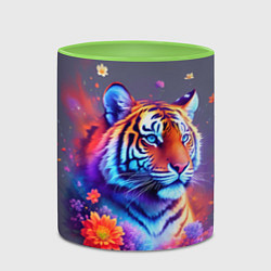 Кружка 3D Тигр и краски - нейросеть, цвет: 3D-белый + светло-зеленый — фото 2