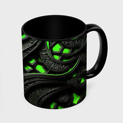 Кружка 3D Green black abstract, цвет: 3D-белый + черный